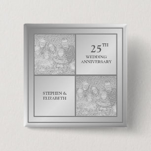 Foto van verleden en Cadeau Zilver Jubileum (glanz Vierkante Button 5,1 Cm