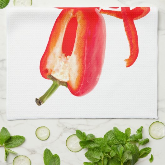 Foto van verse paprika met tekst theedoek (Gevouwen)