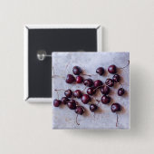 Foto van verse rode kersen vierkante button 5,1 cm (Voorkant /achterkant)