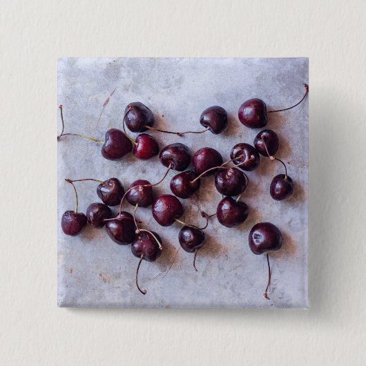 Foto van verse rode kersen vierkante button 5,1 cm (Voorkant)