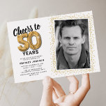 Foto van vijftig jaar 50e verjaardag kaart<br><div class="desc">Vier de grote mijlpaal van het worden van vijftig met onze elegante verjaardagsfeestuitnodigingen. Met een aanpasbare trendy witte achtergrond, een persoonlijke fotospot en gouden accenten zullen deze uitnodigingen zeker een blijvende indruk achterlaten. De gouden heliumballondetails voegen een vleugje magie toe, terwijl de moderne 50e verjaardagstekst sjabloon moeiteloos gemakkelijk te personaliseren...</div>