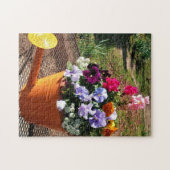 Foto van viooltjes en gietkan Legpuzzel (Horizontaal)