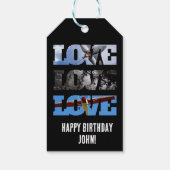 Foto van vliegtuig, liefdeswoord, eenvoudige lucht cadeaulabel (Achterkant)