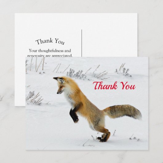 Foto van vos die door de sneeuw springt, dank je briefkaart (Voorkant / Achterkant)