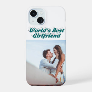 Foto van vriendin in groene typografie iPhone 15 case