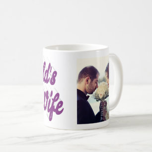 Foto van vrouw paarse koffiemok