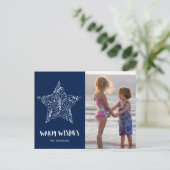 Foto van Warm Wishes Beach Navy Blue Feestdagenkaart (Staand voorkant)