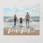 Foto van Warm Wishes Family Coastal Beach Feestdagenkaart<br><div class="desc">Kustvakantie-briefkaarten in een moderne foto "Warm wil" die ideaal is voor de strandfoto van uw familie. Voeg uw foto aan de voorzijde,  en uw terugkeeradres en groet aan de rug toe.</div>