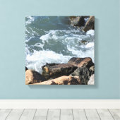 Foto van water dat tegen rotsen spat canvas afdruk (Insitu (Houten vloer))