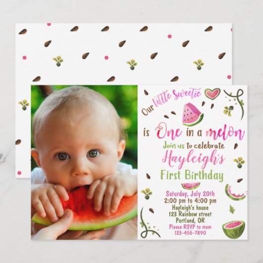 Foto van Watermelon verjaardagsdag 1e verjaardag Kaart (Voorkant / Achterkant)