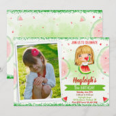 Foto van Watermelon verjaardagsuitnodiging Meisje  Kaart (Voorkant / Achterkant)