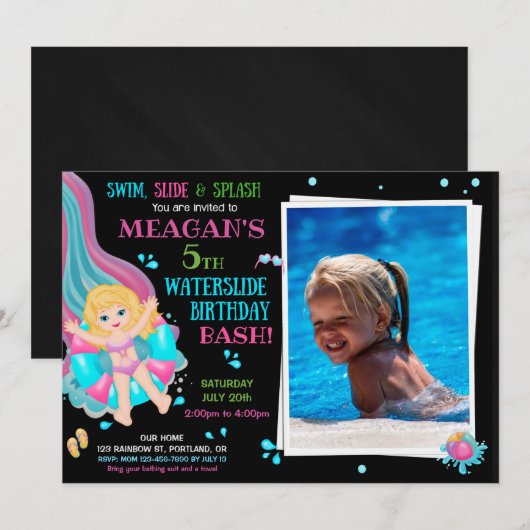 Foto van Waterslide verjaardagsuitnodiging Pool Kaart (Voorkant / Achterkant)