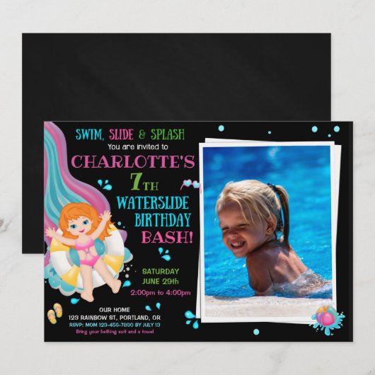 Foto van Waterslide verjaardagsuitnodiging Splish Kaart (Voorkant / Achterkant)