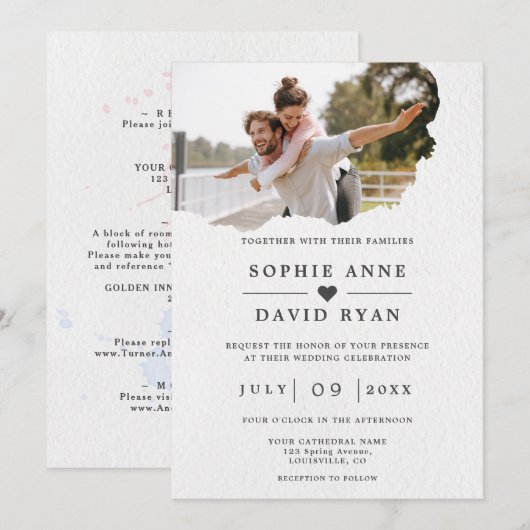 Foto van waterverf in één bruiloft kaart (Voorkant / Achterkant)