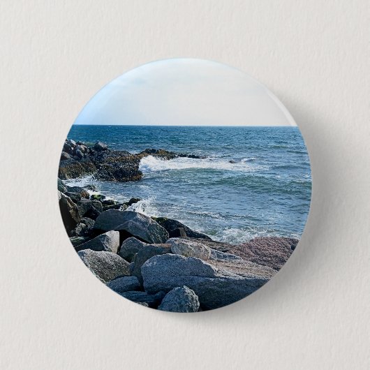 Foto van Wavy Atlantic Ocean Blue Ronde Button 5,7 Cm (Voorkant)