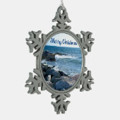 Foto van Wavy Atlantic Ocean Blue Tin Sneeuwvlok Ornament (Links)