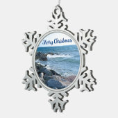 Foto van Wavy Atlantic Ocean Blue Tin Sneeuwvlok Ornament (Rechts)