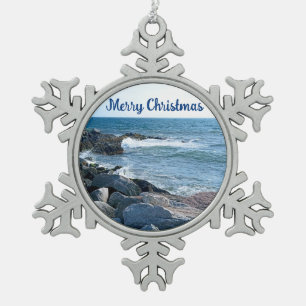 Foto van Wavy Atlantic Ocean Blue Tin Sneeuwvlok Ornament