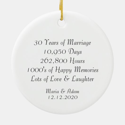 Foto van Wedding 30th Anniversary Gifts Keepsake Keramisch Ornament (Achterkant)