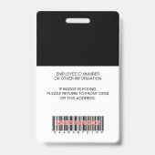 Foto van werknemer, logo, streepjescode, naam, badge (Achterkant)