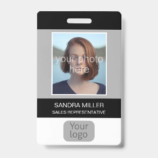 Foto van werknemer, logo, streepjescode, naam, badge