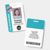 Foto van werknemer, streepjescode, logo, Covid gev Badge (Voor- en achterkant)