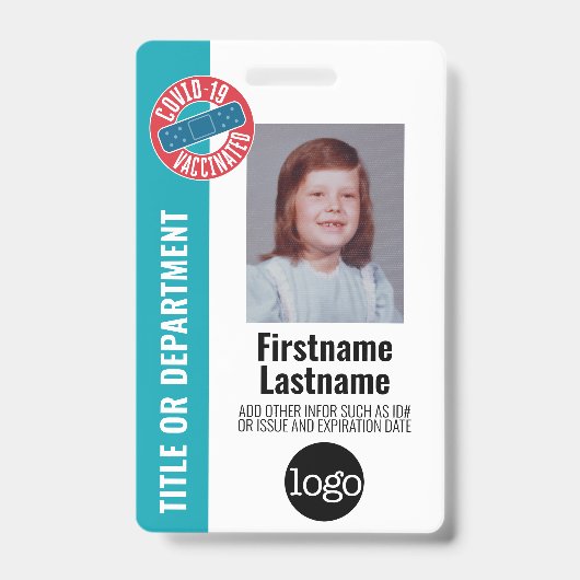 Foto van werknemer, streepjescode, logo, Covid gev Badge (Voorzijde)