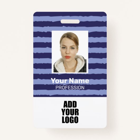 Foto van werknemers en streepjescode: blauw Stripe Badge (Voorkant)