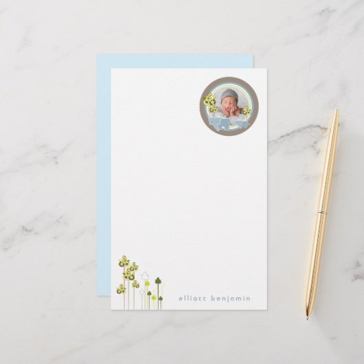 Foto van Whimsical Blue Elephants Family Baby Briefpapier (Voorkant / Achterkant in situ)