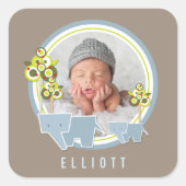 Foto van Whimsical Blue Elephants Family Baby Vierkante Sticker (Voorkant)