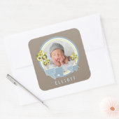 Foto van Whimsical Blue Elephants Family Baby Vierkante Sticker (Envelop)