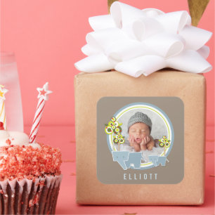 Foto van Whimsical Blue Elephants Family Baby Vierkante Sticker