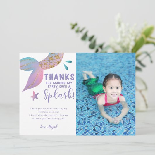Foto van Whimsical Mermaid Birthday Bedankkaart (Staand voorkant)