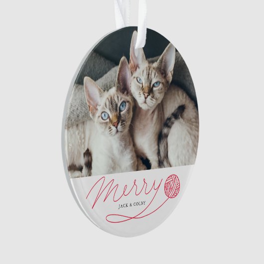 Foto van whimsical Red Merry Script Cat Ornament (voorkant)
