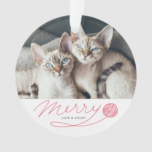 Foto van whimsical Red Merry Script Cat Ornament (voorkant)