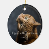 Foto van whimsical script Pet First met kerstfoto Keramisch Ornament (Links)