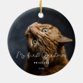 Foto van whimsical script Pet First met kerstfoto Keramisch Ornament (Achterkant)