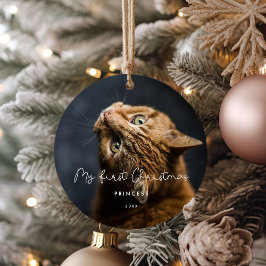 Foto van whimsical script Pet First met kerstfoto Keramisch Ornament