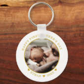 Foto van White and Gold Happy First Vaderdag Sleutelhanger (Voorkant)