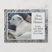 Foto van White Dog met Papa Winter Sneeuw Kerstmis Feestdagenkaart (Voorkant)