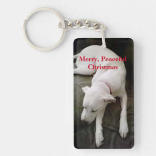 Foto van White Puppy Dog Peacely die een Nap neemt Sleutelhanger