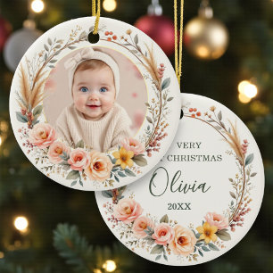 Foto van wilde bloemen baby eerste kerst keramisch ornament