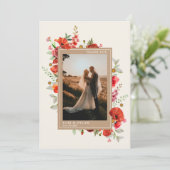 Foto van wilde bloemen klaproos botanische bruilof bedankkaart (Staand voorkant)