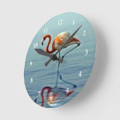 Foto van Wilde Pink Flamingo Reflection Ronde Klok (Hoek)