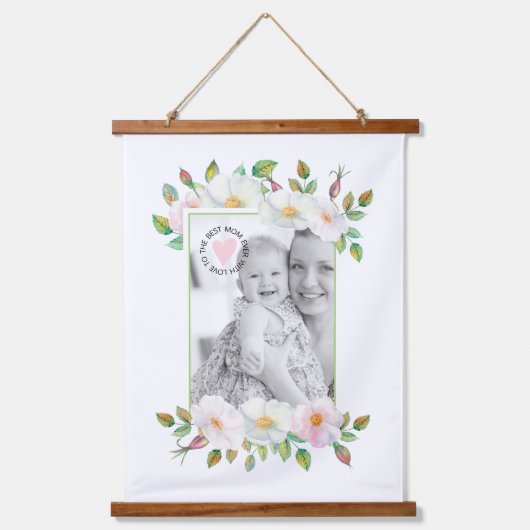 Foto van Wilde rozen groene grens Moederdag Hangend Wandkleed (Voorkant)