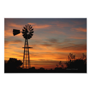 Foto van Windmill Silhouette Sunset Foto Afdruk