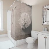 Foto van witte riem op zand douchegordijn (In situ)