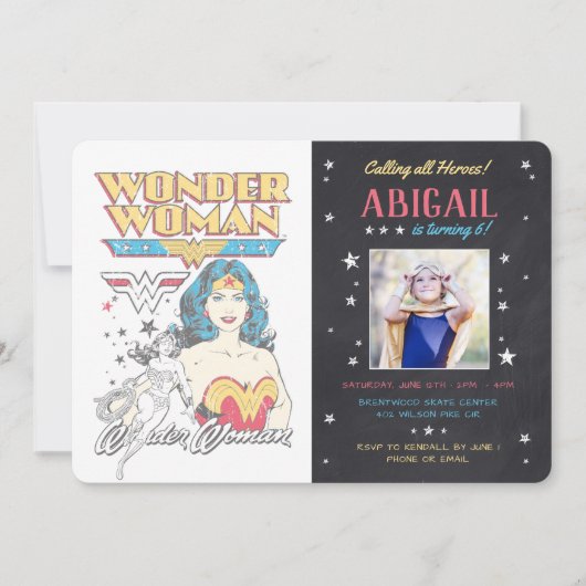 Foto van Wonder Woman Chalkboard Birthday Kaart (Voorkant)