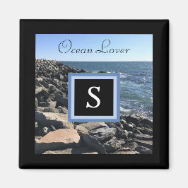 Foto van Zee Waves en Rocks Initiaal Lijst Black M Magneet