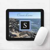 Foto van Zee Waves en Rocks Initiaal Lijst Black Muismat (Met muis)